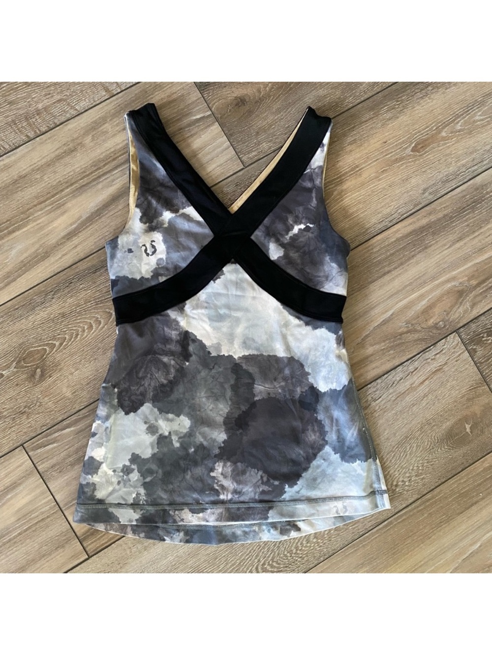 Lululemon Grey Tie-Dye V-Neck Tank Top with Black Trim